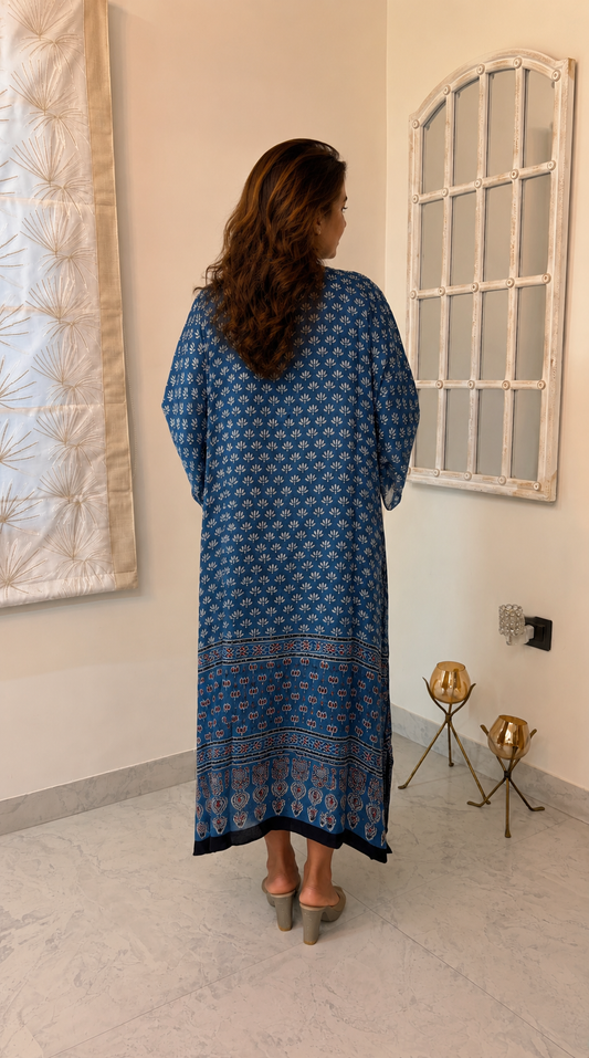 Blue Ajrakh Modal Silk Kaftan - Back