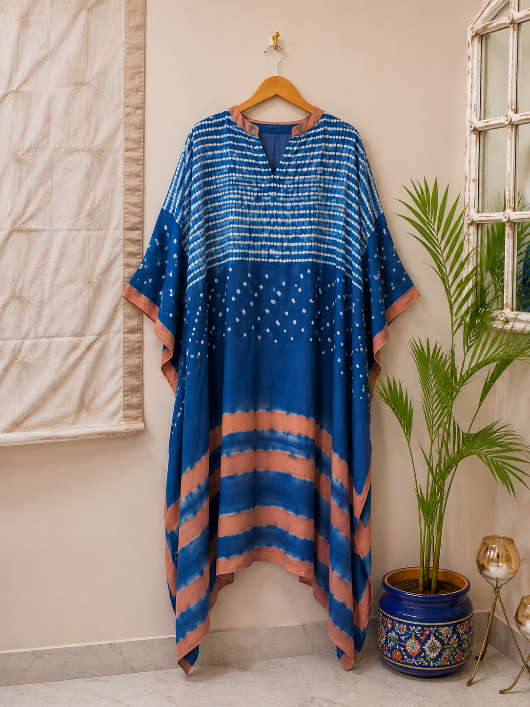 Navy Blue Sequin Ombré Striped Kaftan