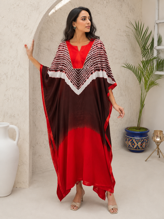 Maroon white red ombré chevron kaftan – full view