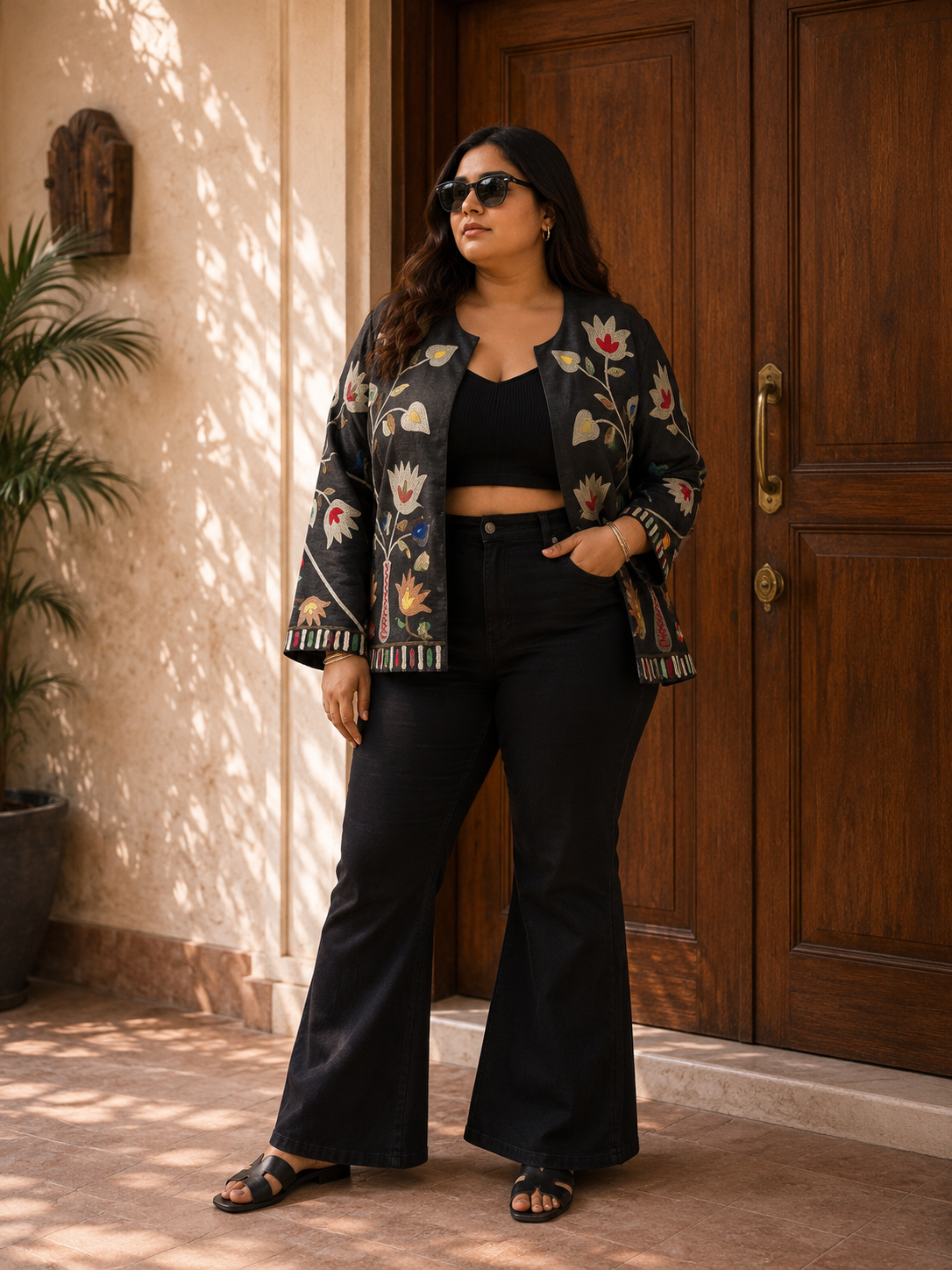 Charcoal LOVE Floral Suzani Jacket