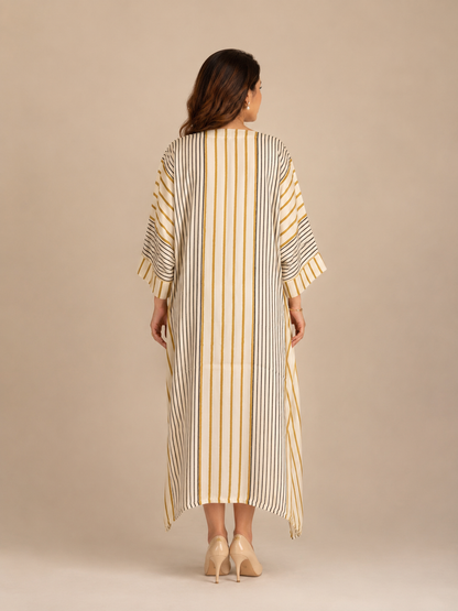 Off-White Gold Stripe Star-Print Kaftan - Back