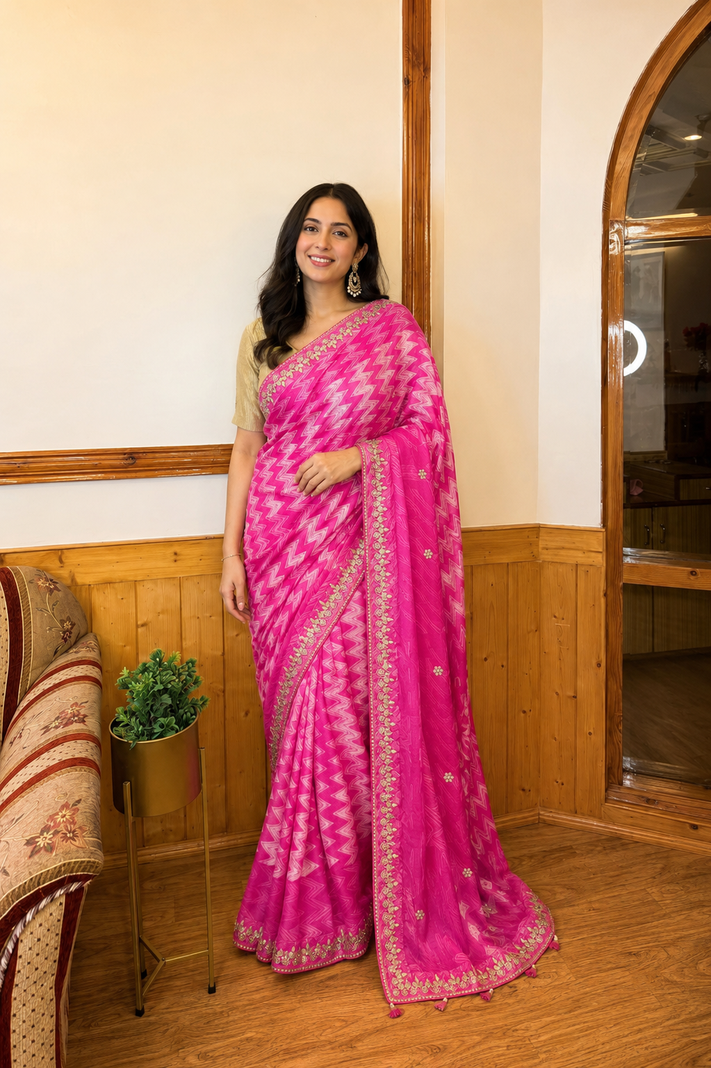 Pink Gajji Silk Saree with Rich Pearl & Gotta Work