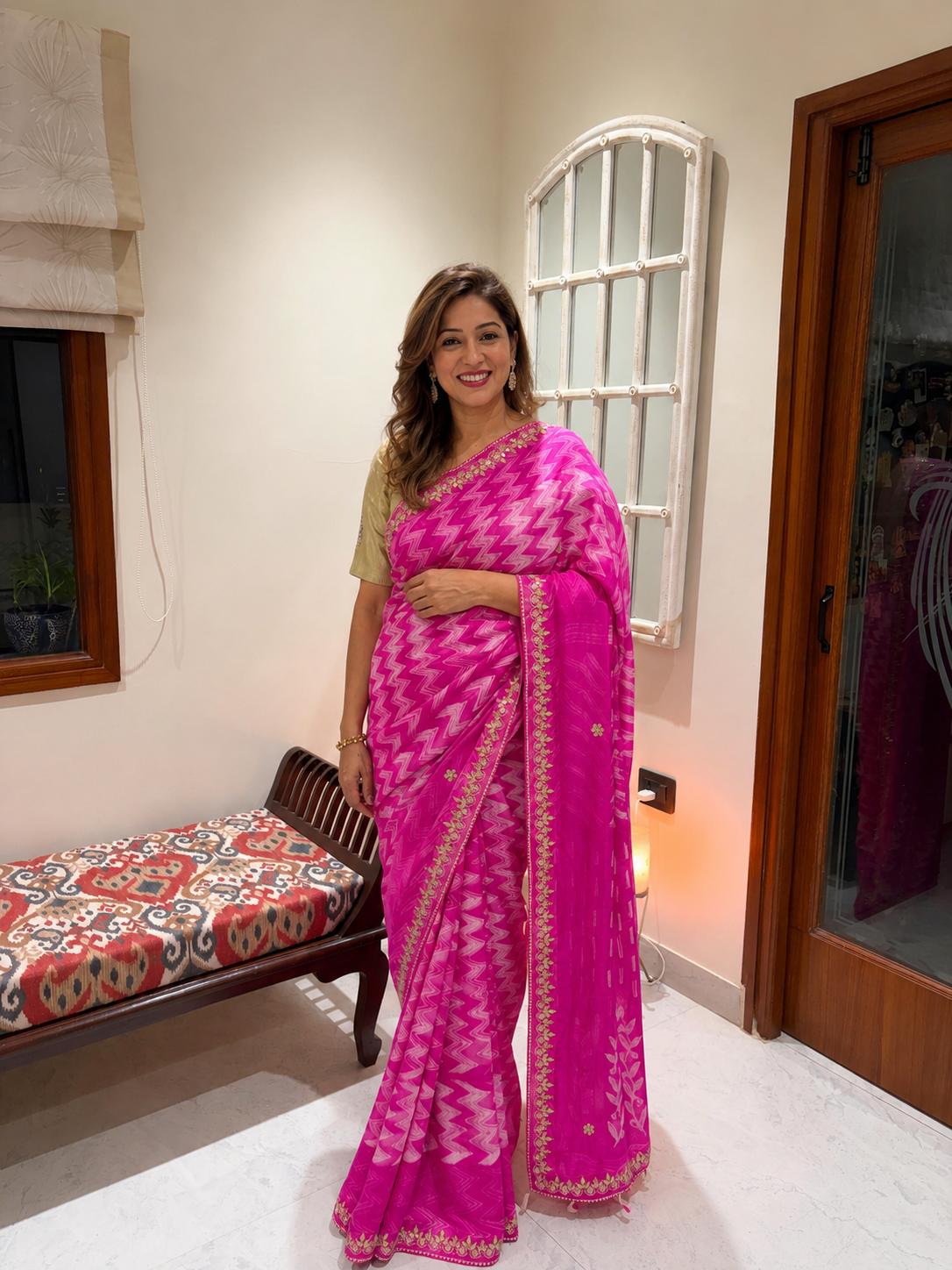Pink Gajji Silk Saree with Rich Pearl & Gotta Work