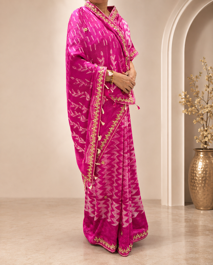 Pink gajji silk saree, second view