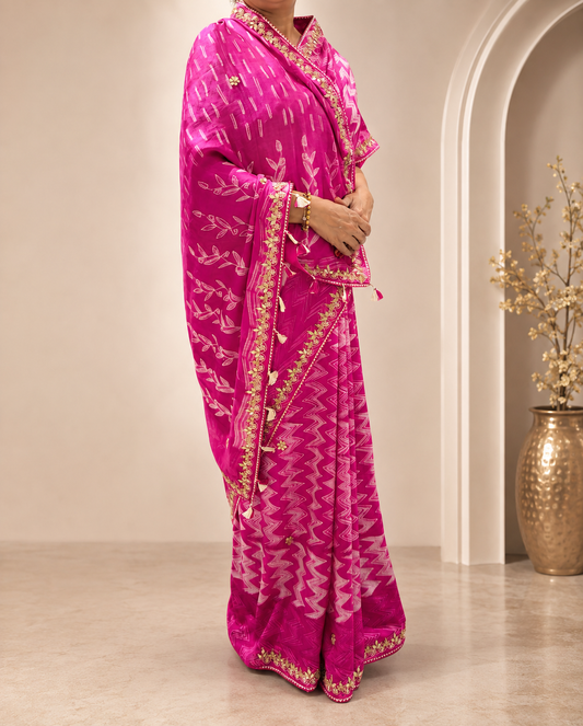 Pink Gajji Silk Saree with Rich Pearl & Gotta Work