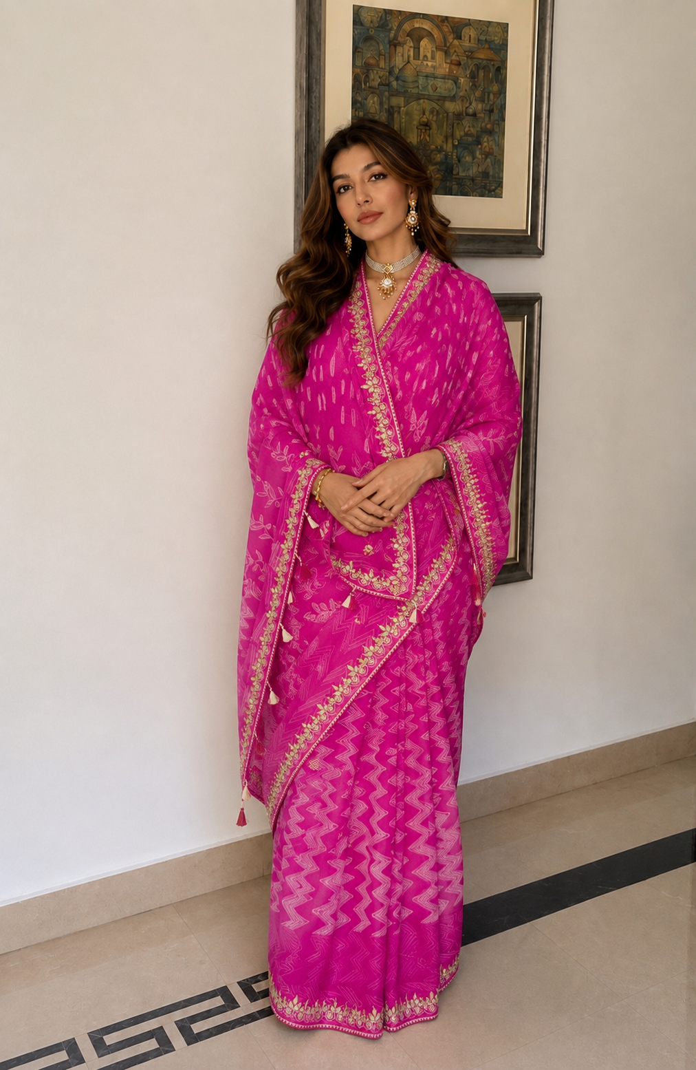 Pink Gajji Silk Saree with Rich Pearl & Gotta Work