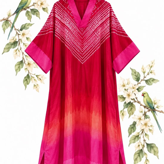 Sindoor red Shibori modal silk kaftan by Gul, moving on the body