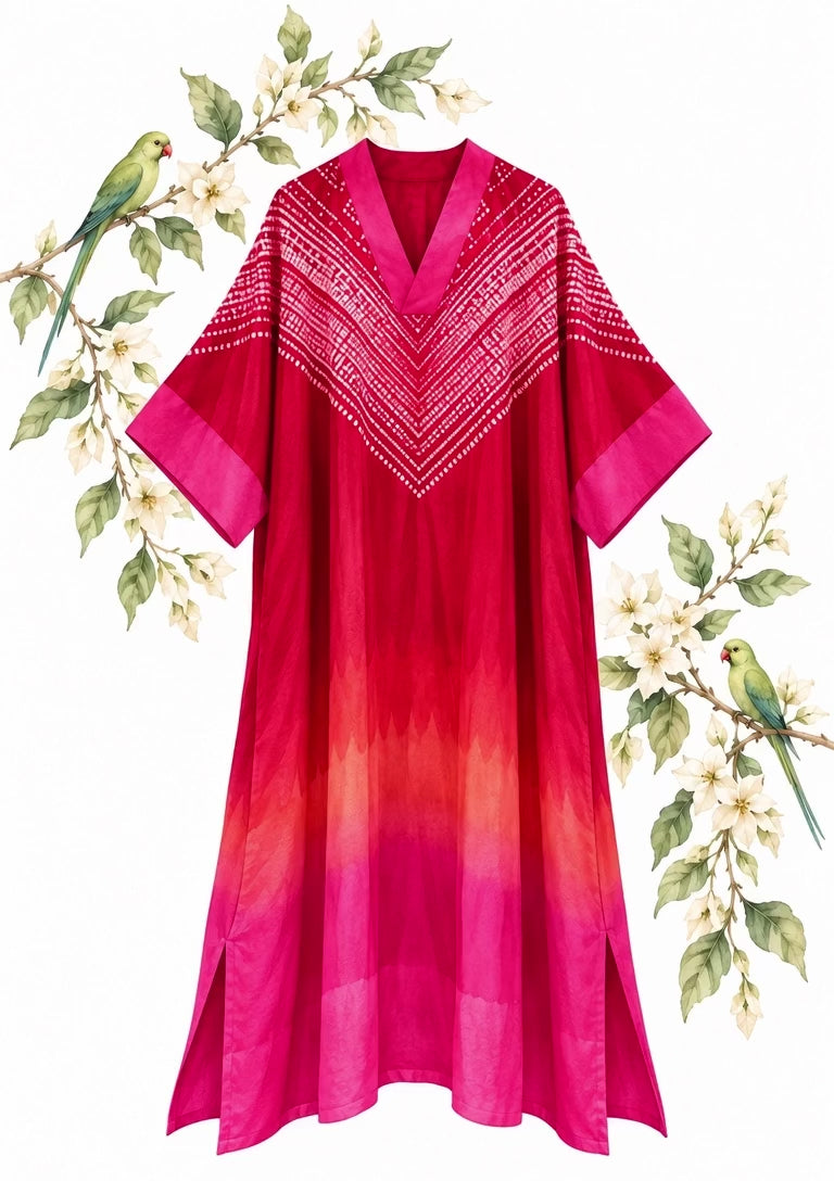 Sindoor red Shibori modal silk kaftan by Gul, moving on the body