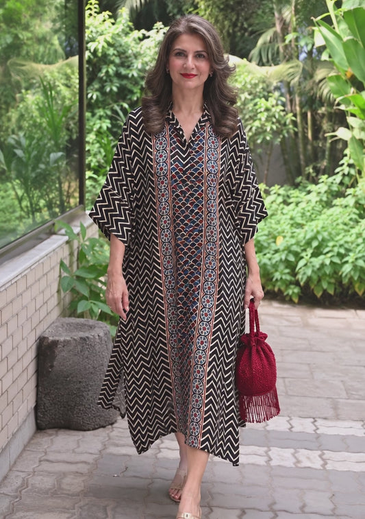 Blue & Black Chevron Modal Silk Kaftan