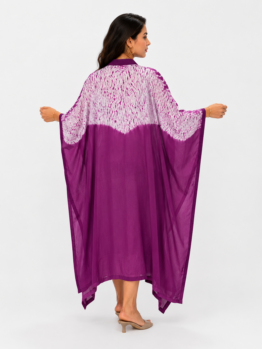 Purple magenta ombré tie-dye kaftan – back view