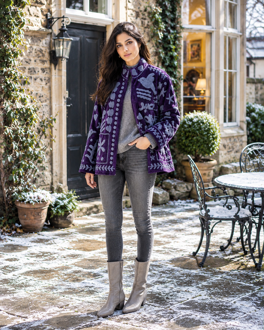 Purple Blue Folk Art Suzani Velvet Jacket