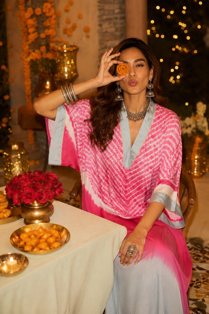 Pink Sky Bandhani modal silk kaftan, third view