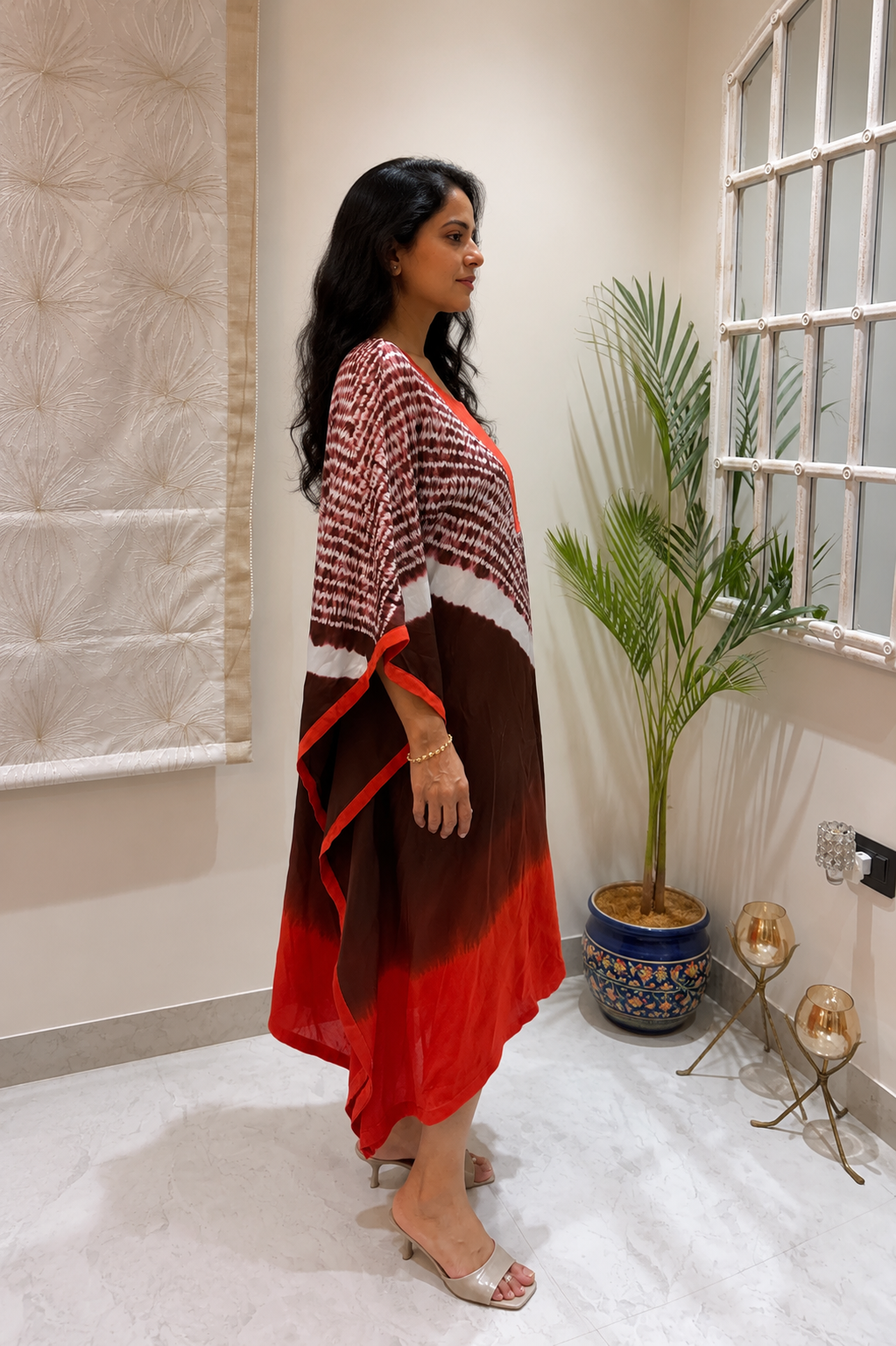Maroon White Red Ombré Chevron Kaftan