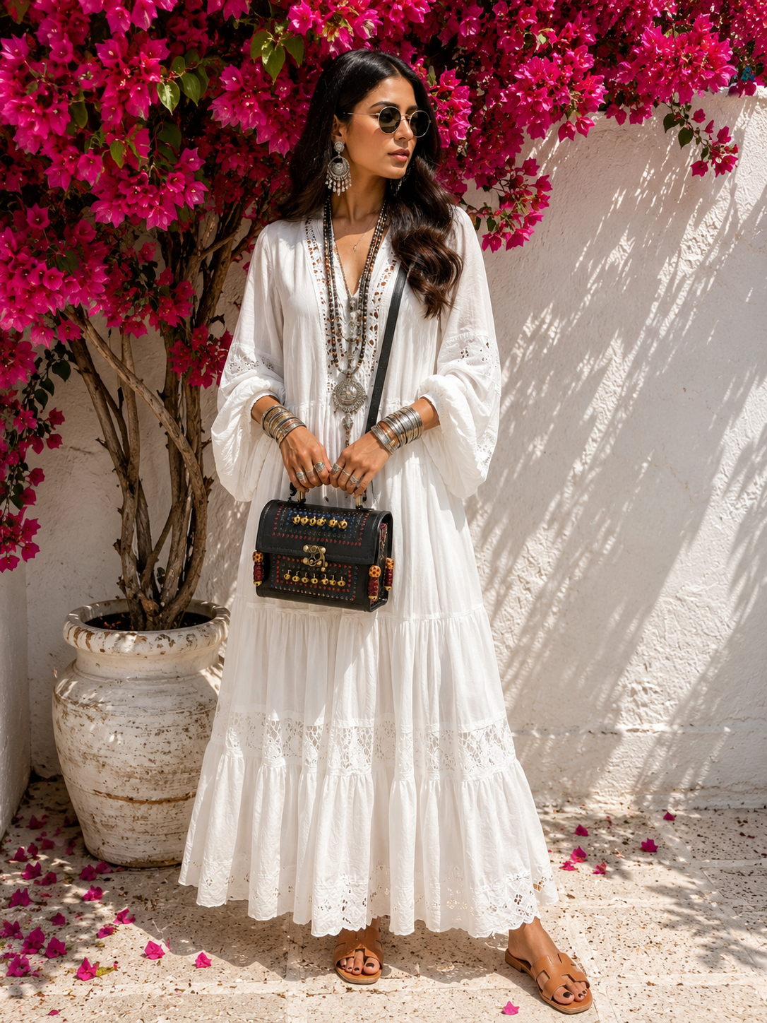 Black Perforated Leather Ghunghroo Trunk Bag