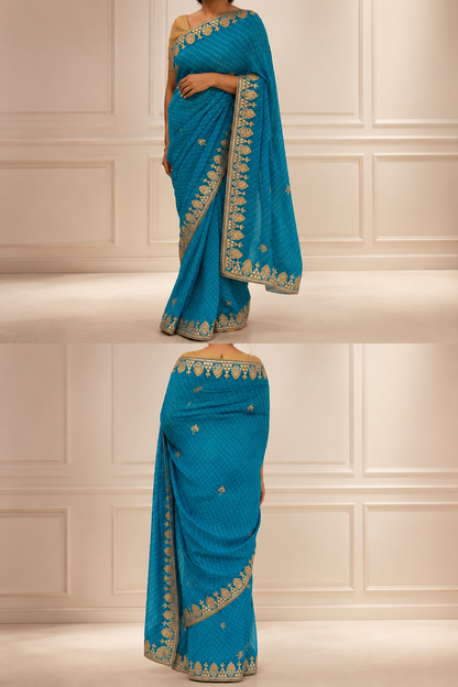 Teal gotta patti saree - gold border collage