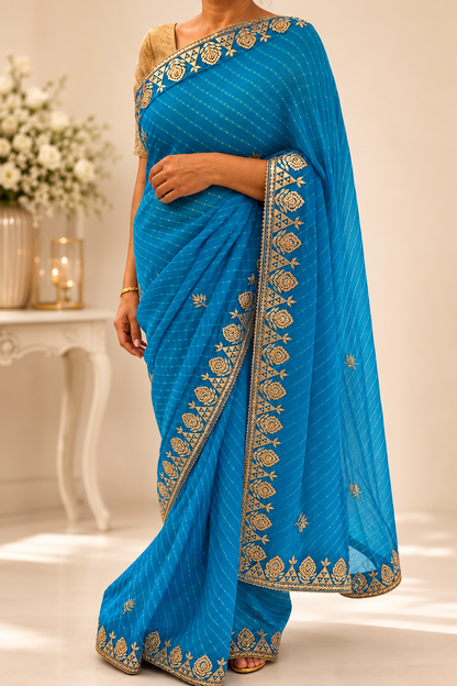 Teal gotta patti saree - front view 2