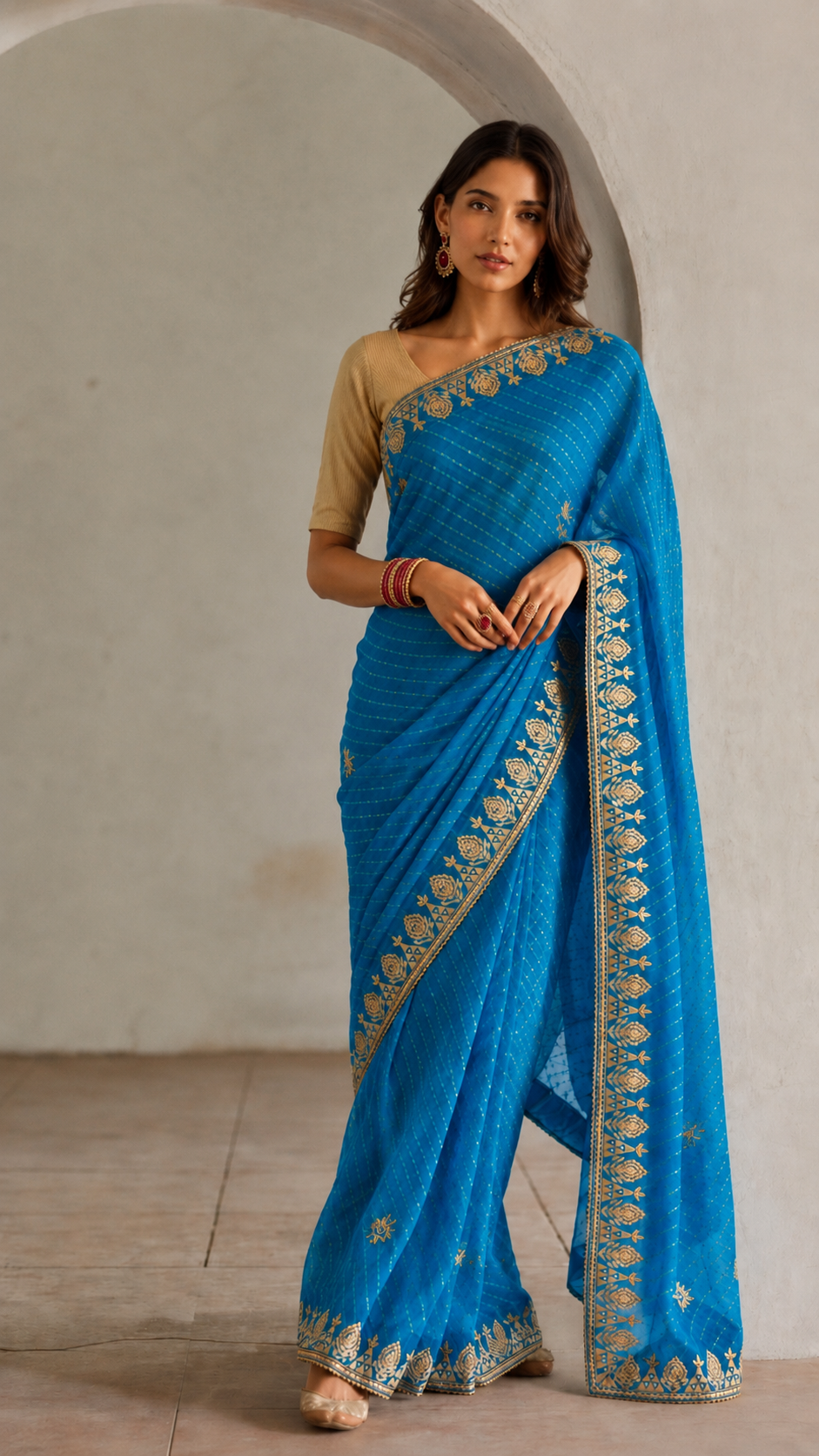 Cobalt blue gotta patti saree - front view 4