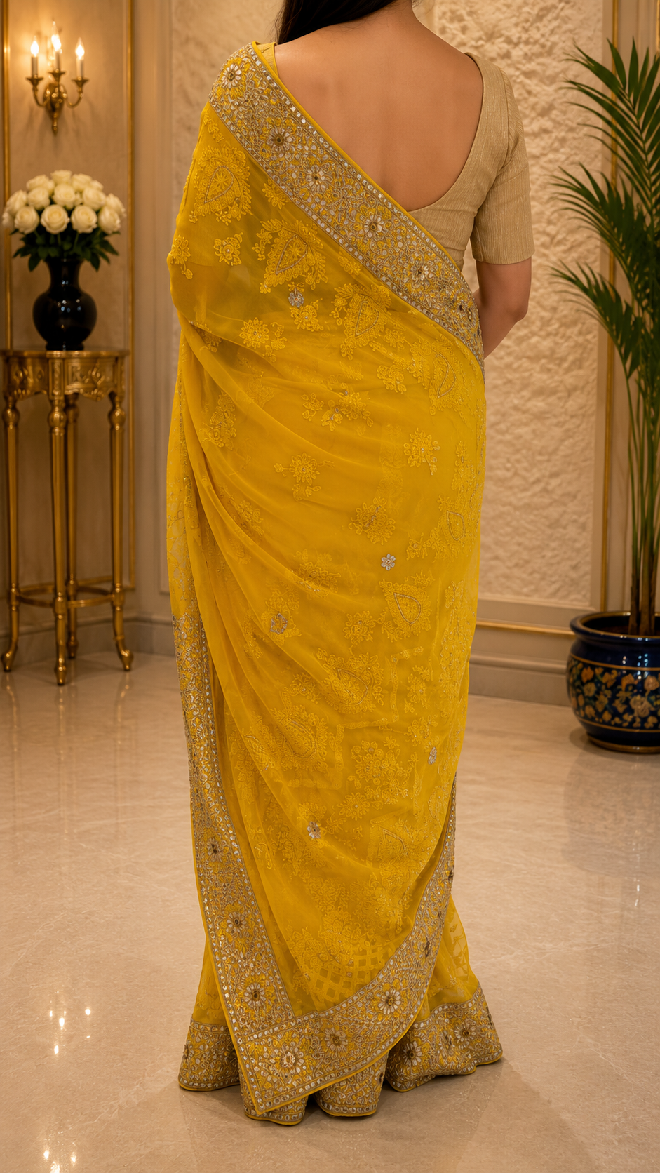 Yellow Mustard Gotta Patti with Zardozi Work Saree